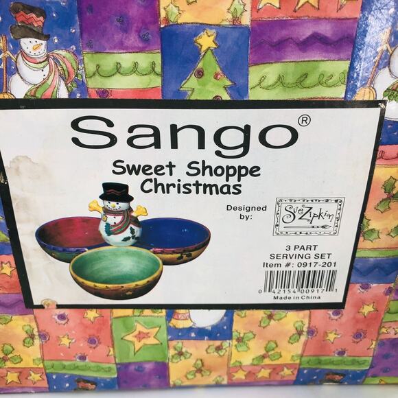 The Sweet Shoppe Christmas Sue Zipkin Sango Divided Snack Relish Tray Bowls NIB - Picture 4 of 6